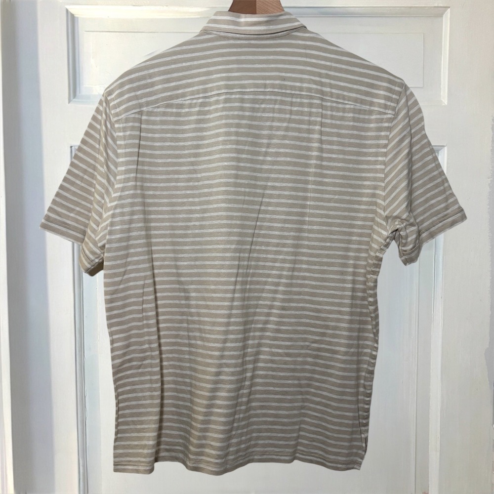 Eton Contemporary Linen Blend Pique Polo Shirt Mens L Tan White Striped - Picture 5 of 7